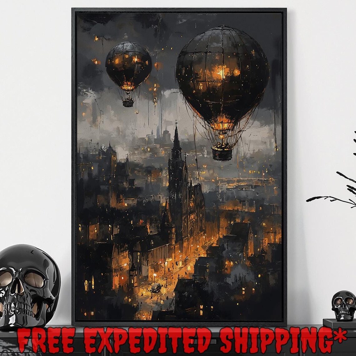 City Night Landscape, Gothic Dark Academic Poster