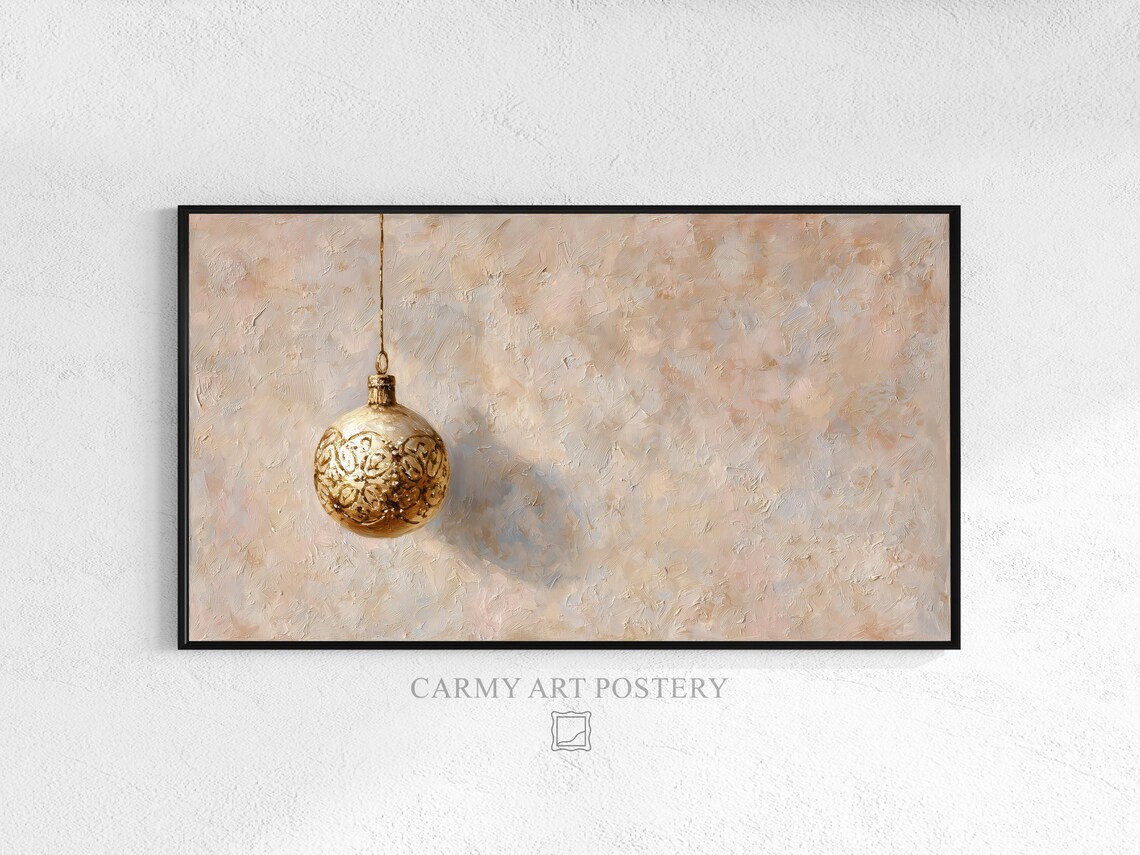 Rustic Christmas Minimalist Gold Bauble Painting