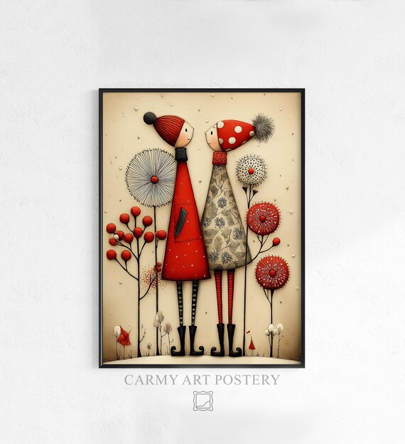 Rustic Christmas Gnome Wall Art Cute Folk Print Scandinavian Holiday Decor Winter Cozy 417