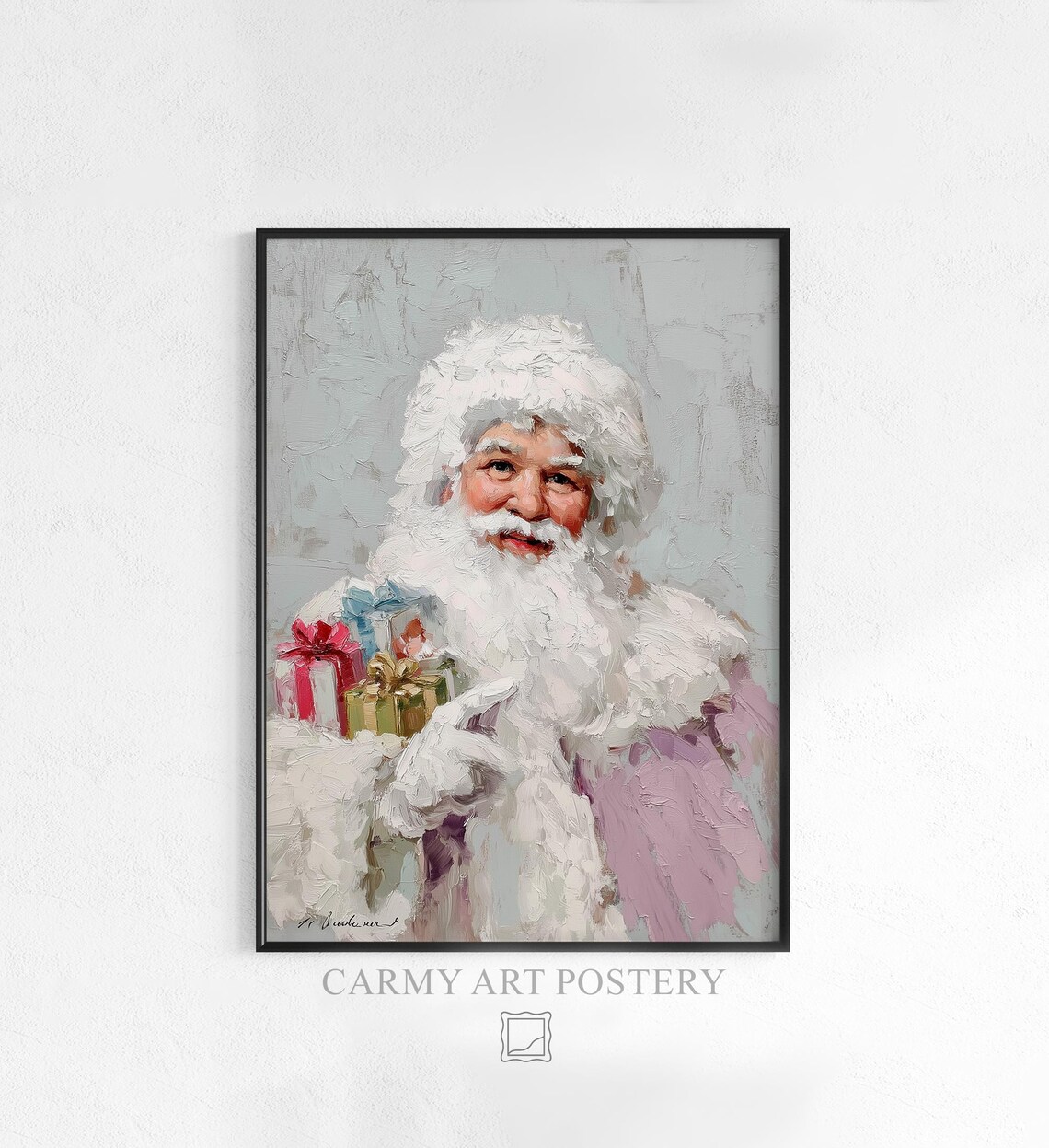 Classic Santa Claus Portrait Christmas Art Poster Jolly Gifts Scene