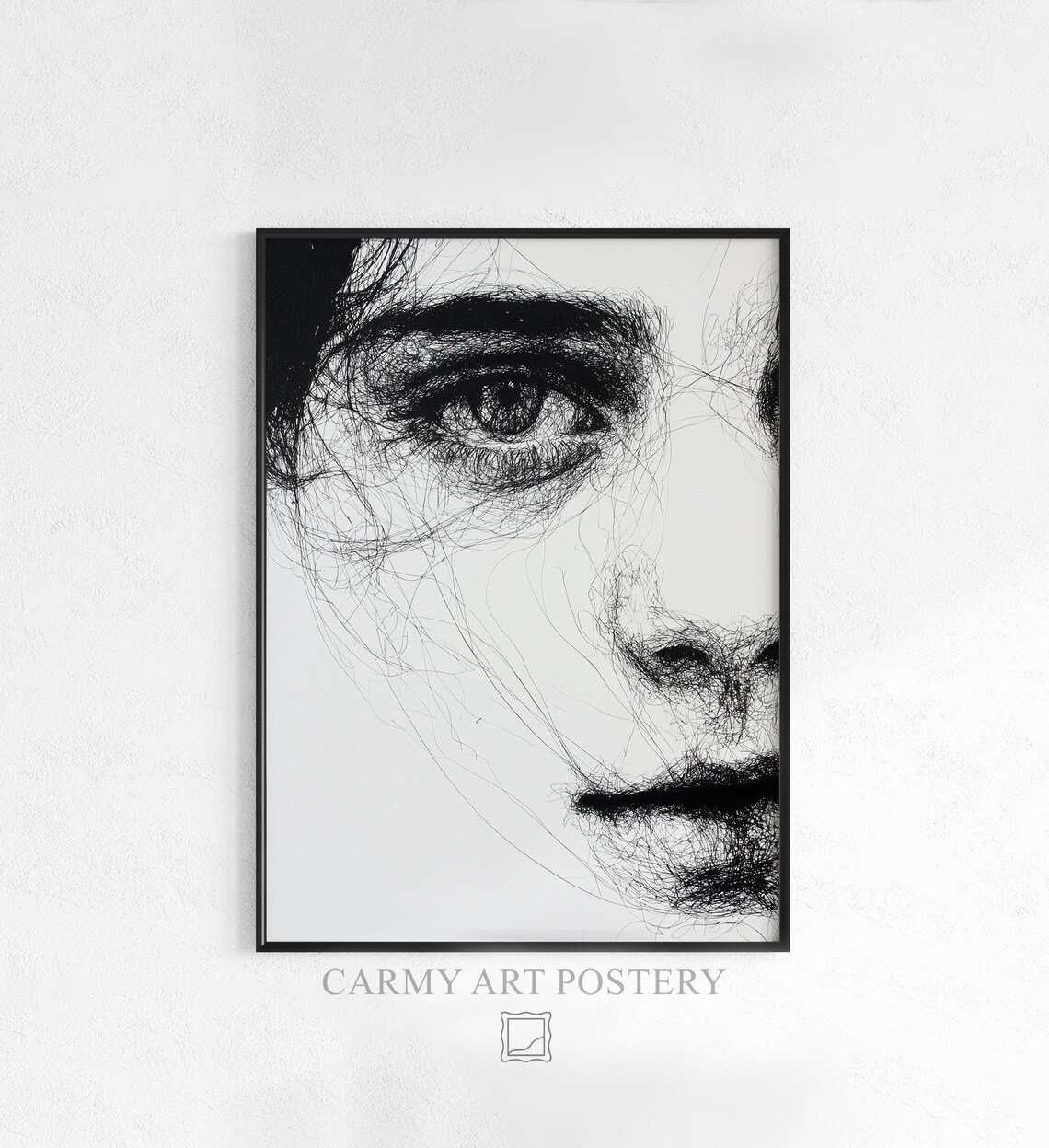 Moody Portrait Sketch Intimate Fine Art Wall Decor Minimalist Monochrome Drawing Unique Eye Study 638