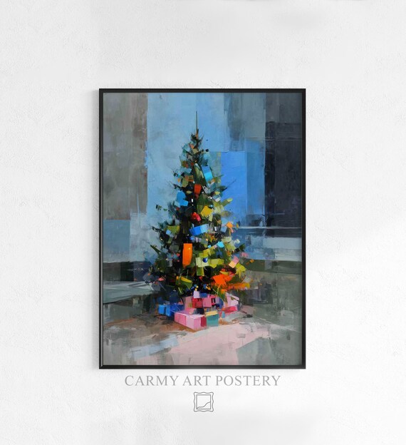 Colorful Abstract Christmas Tree Modern Holiday Decor Art Poster
