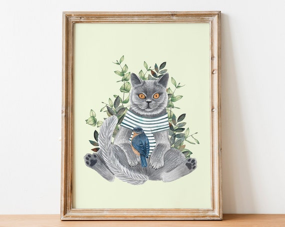 Gray Cat British Shorthair Kitten Nursery Art Print