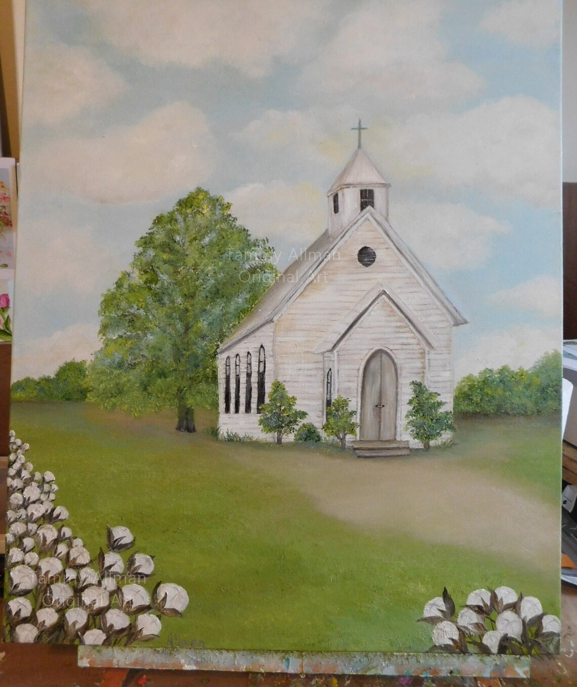 Custom Old Church and Cotton Field Art Print - Image 5