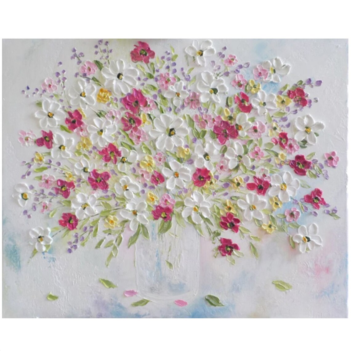 Custom Whimsical Rose Floral Oil Impasto Art Print - Image 4