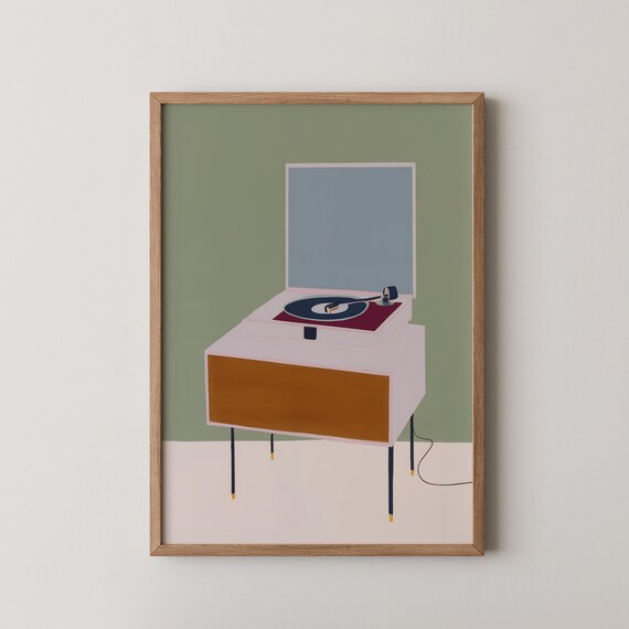 Retro Turntable Record Player Mid Century Modern Music Room Poster