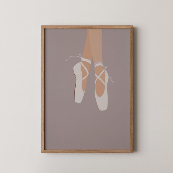 Ballet Dancer Pointe Shoes Minimalist Beige Illustration Dance Art Print