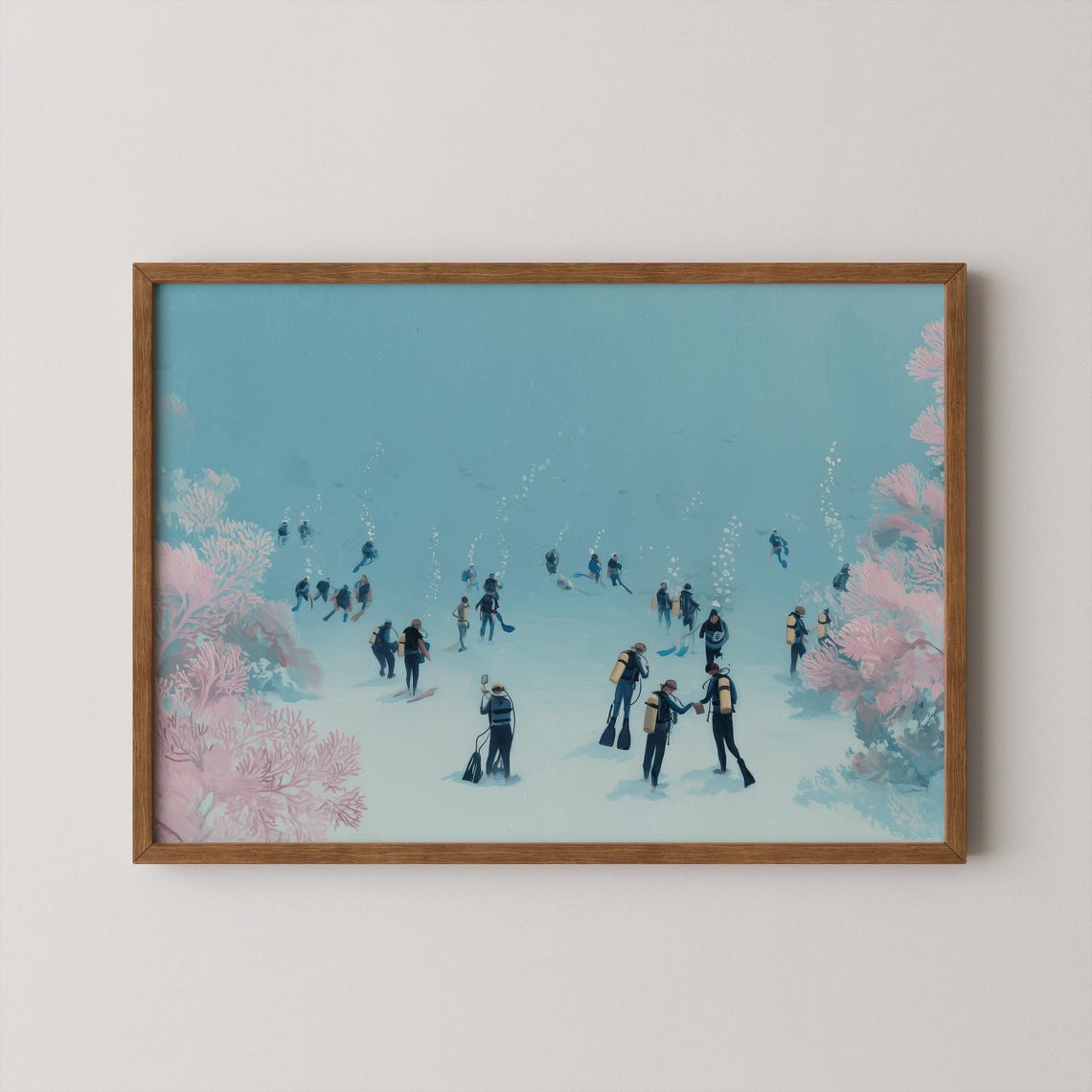 Quirky Scuba Diving Art Divers Underwater Coral Minimalist Print