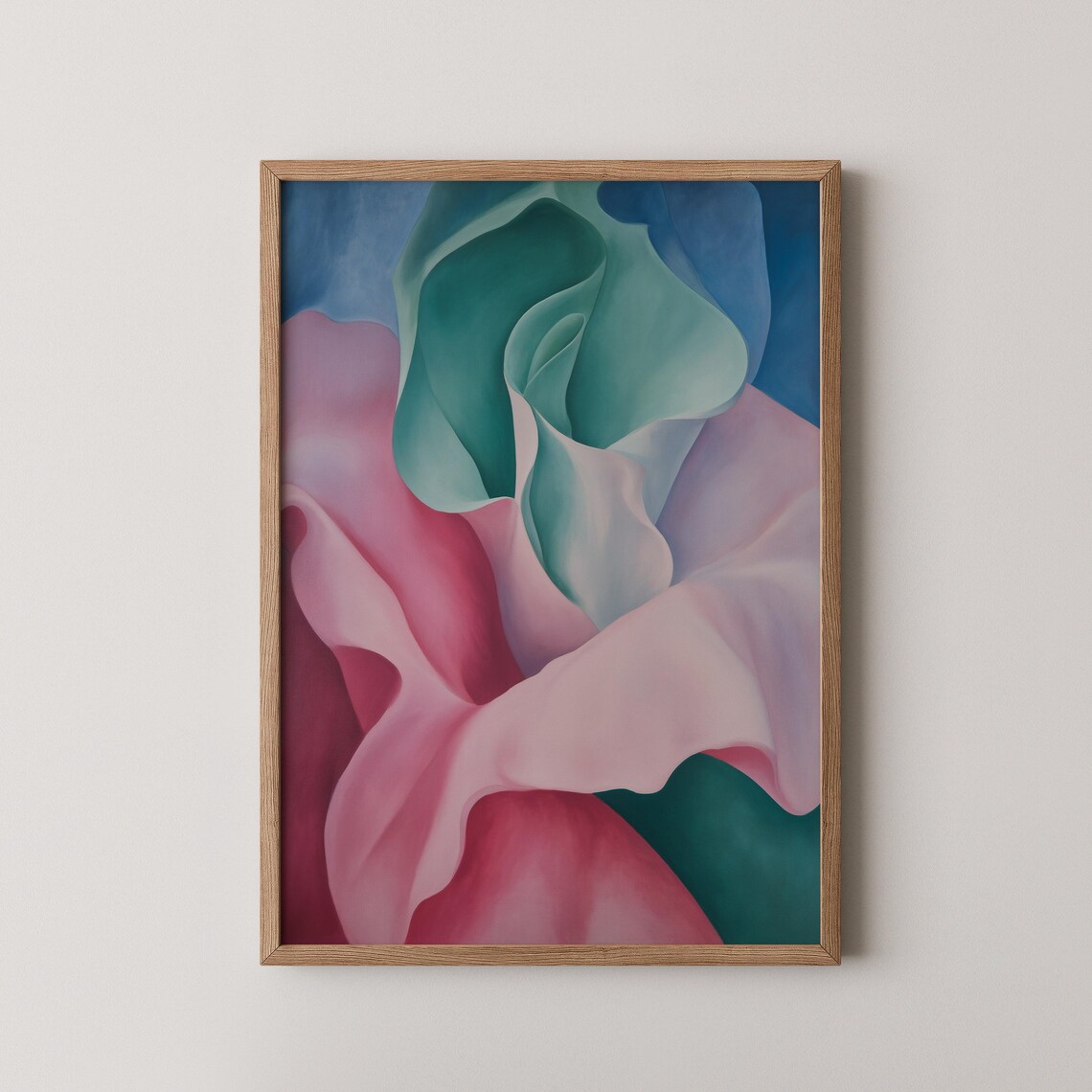 Georgia O'Keeffe Style Pink Blossom Teal Abstract Floral Art Poster