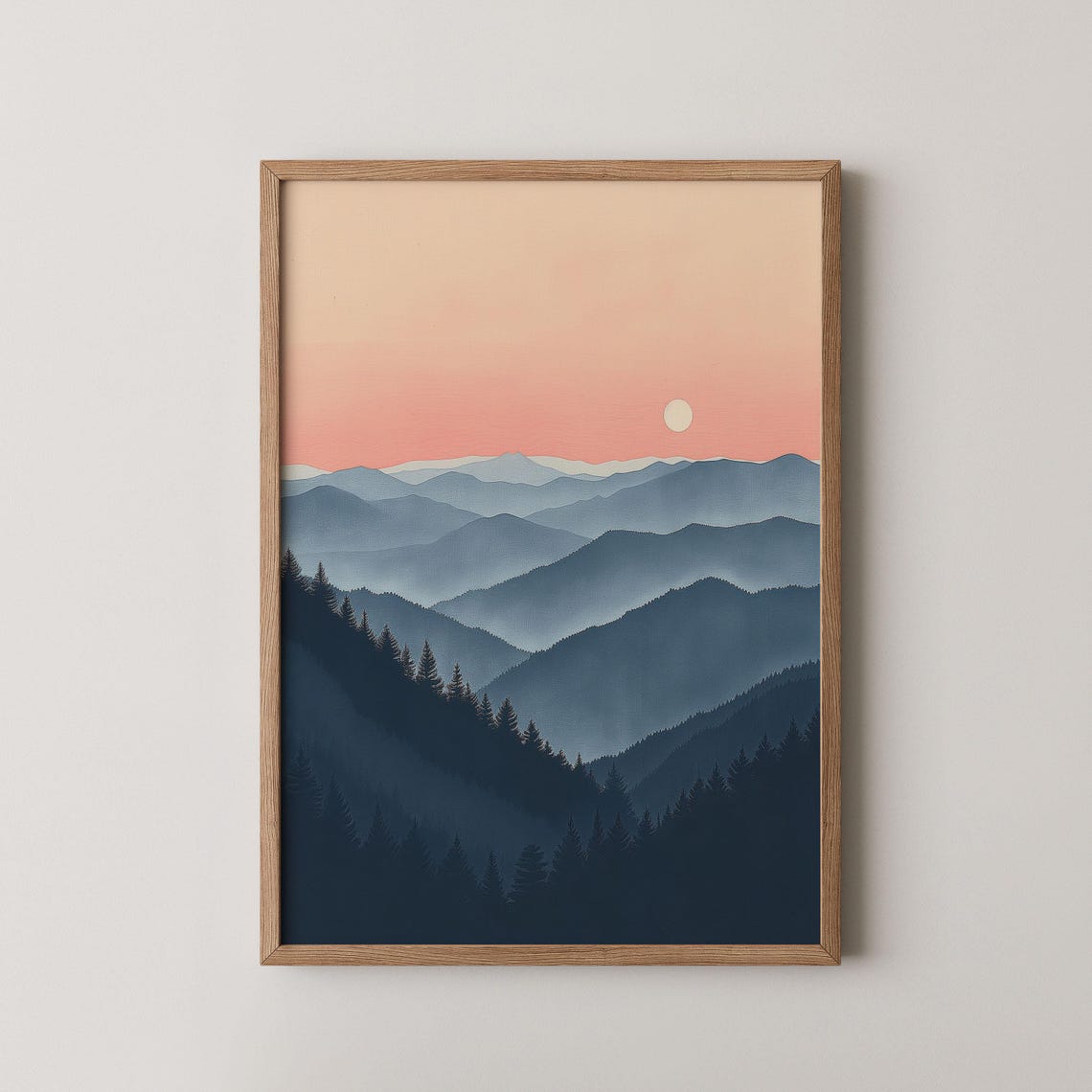 Blue Ridge Mountains Layered Sunset Watercolor Landscape Poster