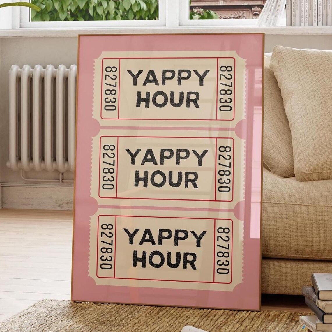 Yappy Hour Pink Retro Cocktail Bar Cart Poster