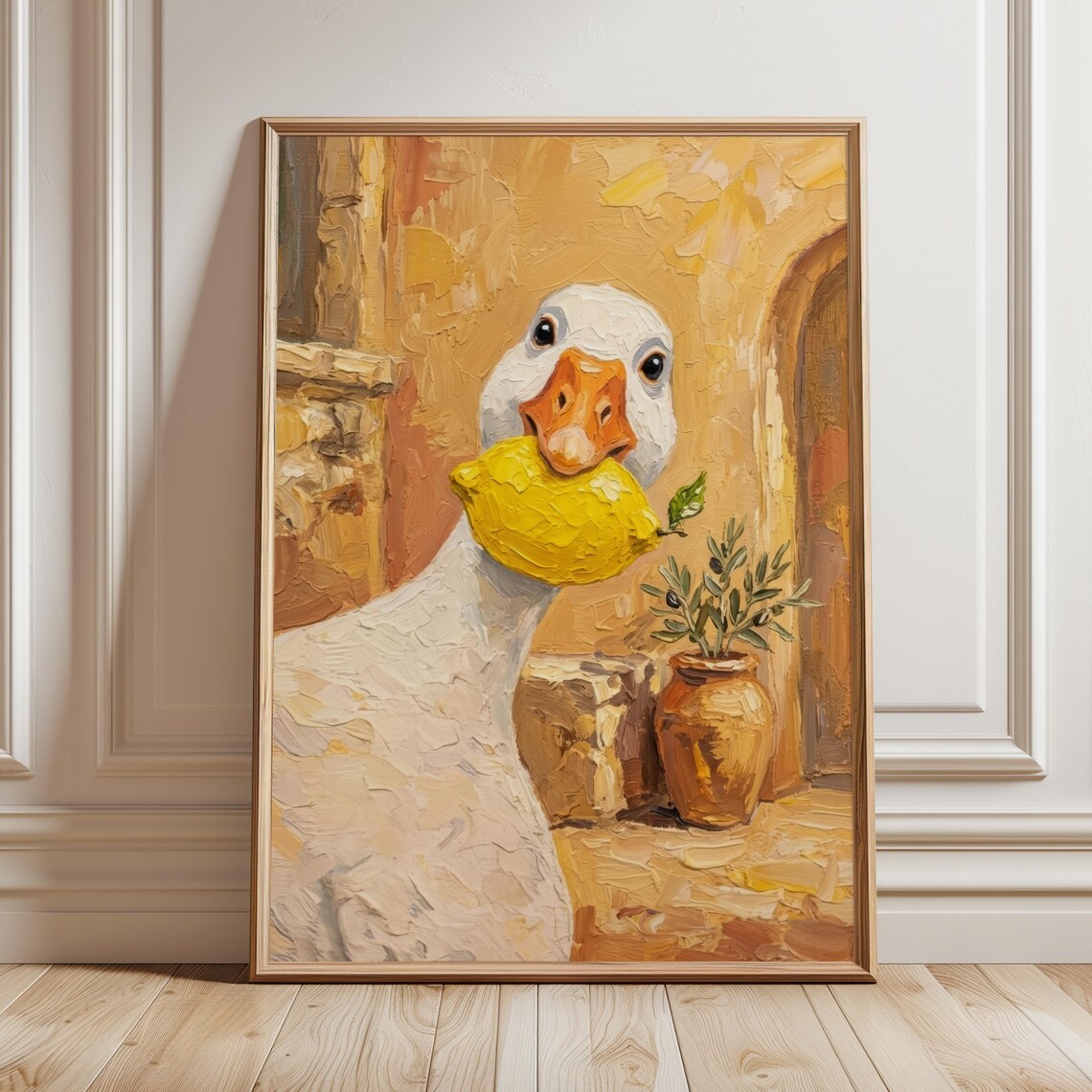 Silly Goose With Lemon Rustic Mediterranean Art Print