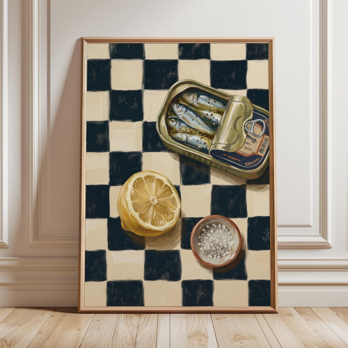 Sardine Tin Lemon Salt Still Life Checkerboard Kitchen Print