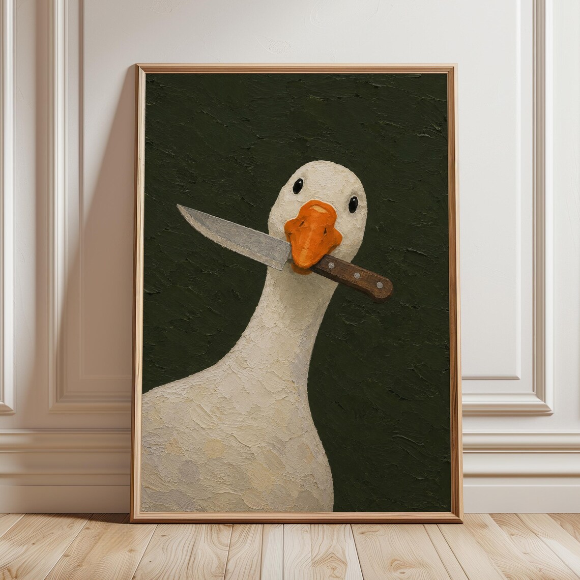 Silly Goose With Knife, Whimsical Kitchen Art Print