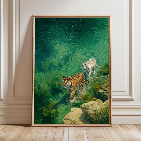 Tiger Ocean Vintage Coastal Abstract, Beach Decor