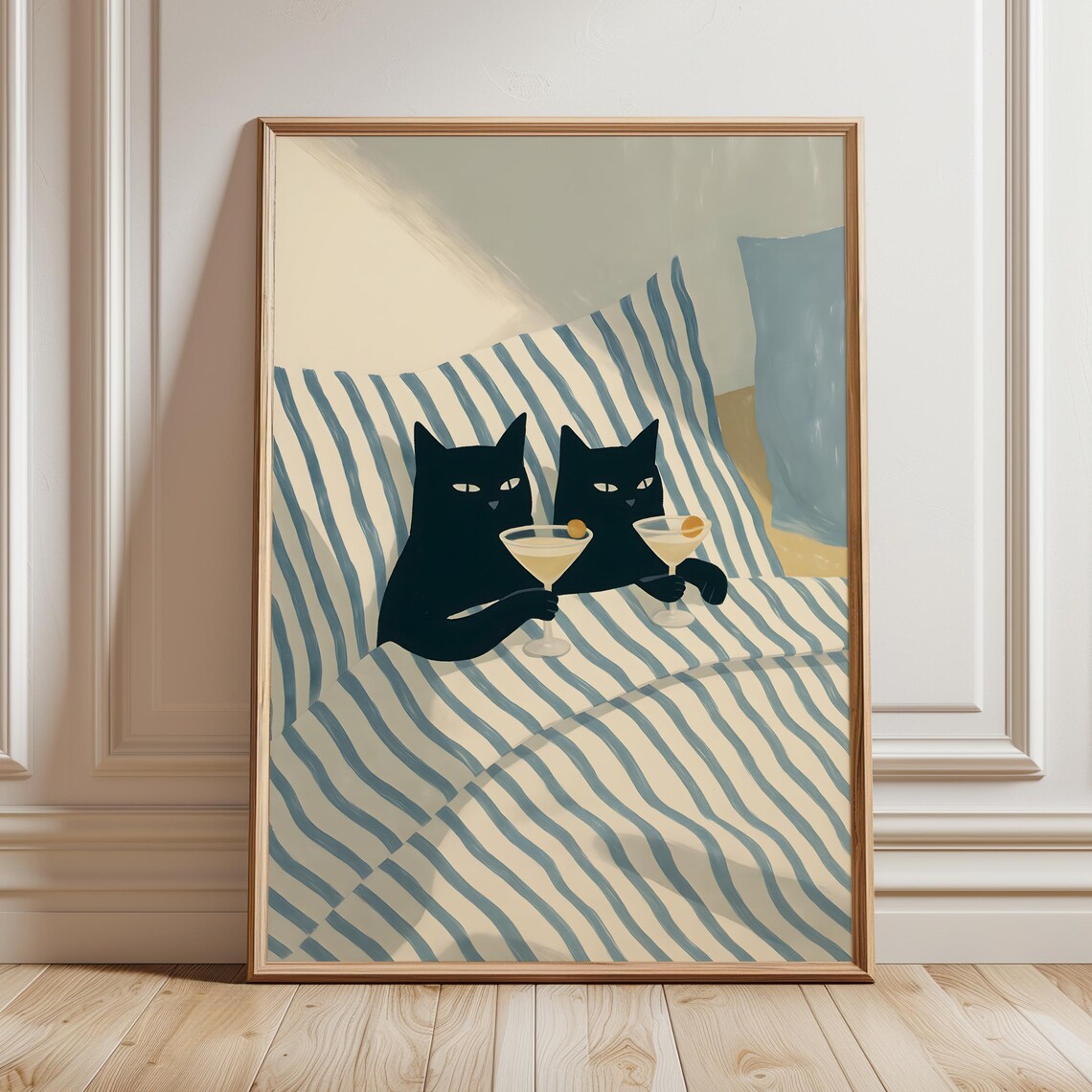 Black Cat in Bed With Martini, Funny Cocktail Art