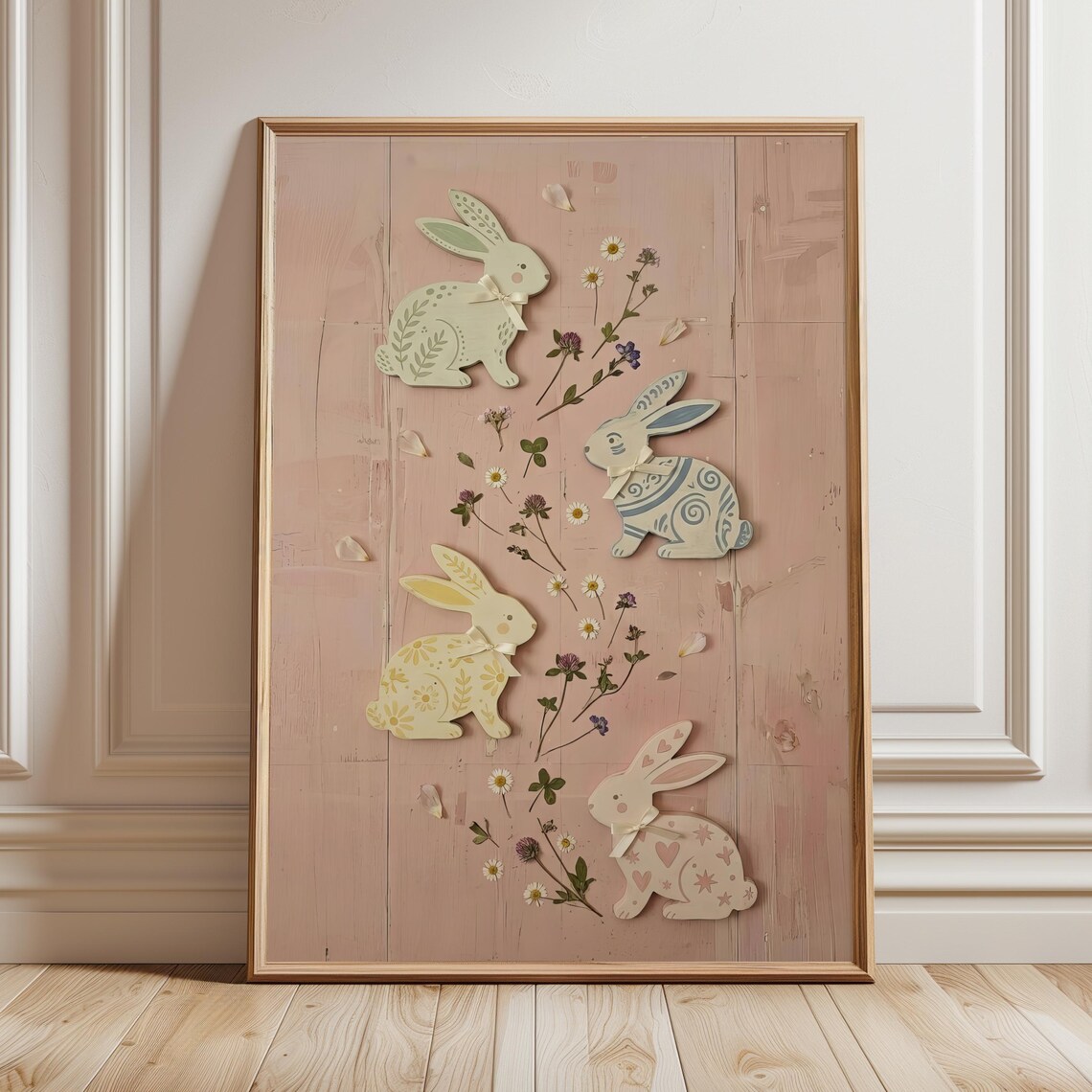 Vintage Bunny Folk Art Print, Cottagecore Rabbit
