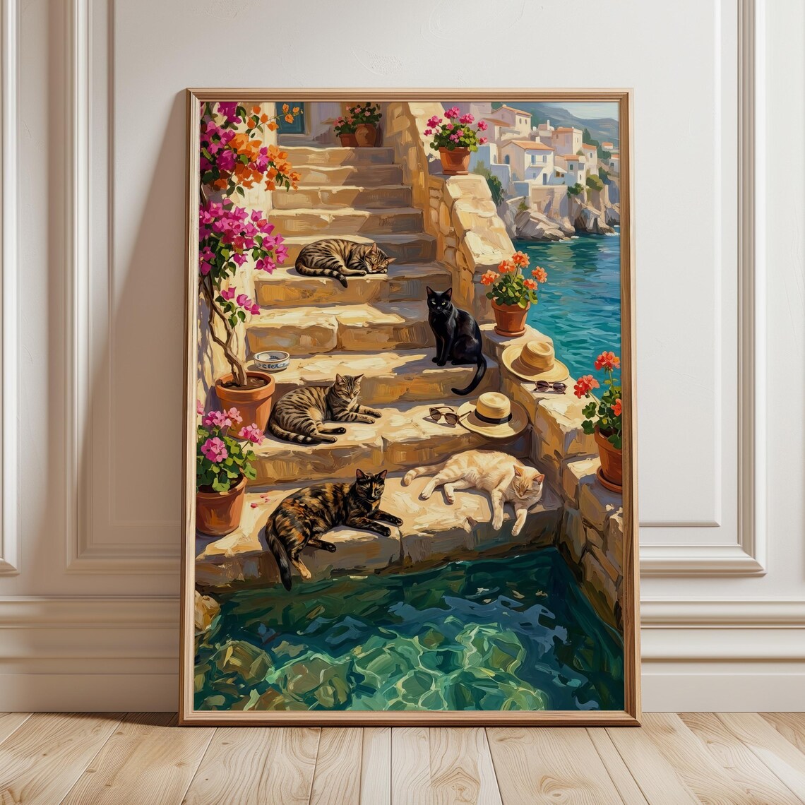 Mediterranean Cats Coastal Italian Seaside Art Print
