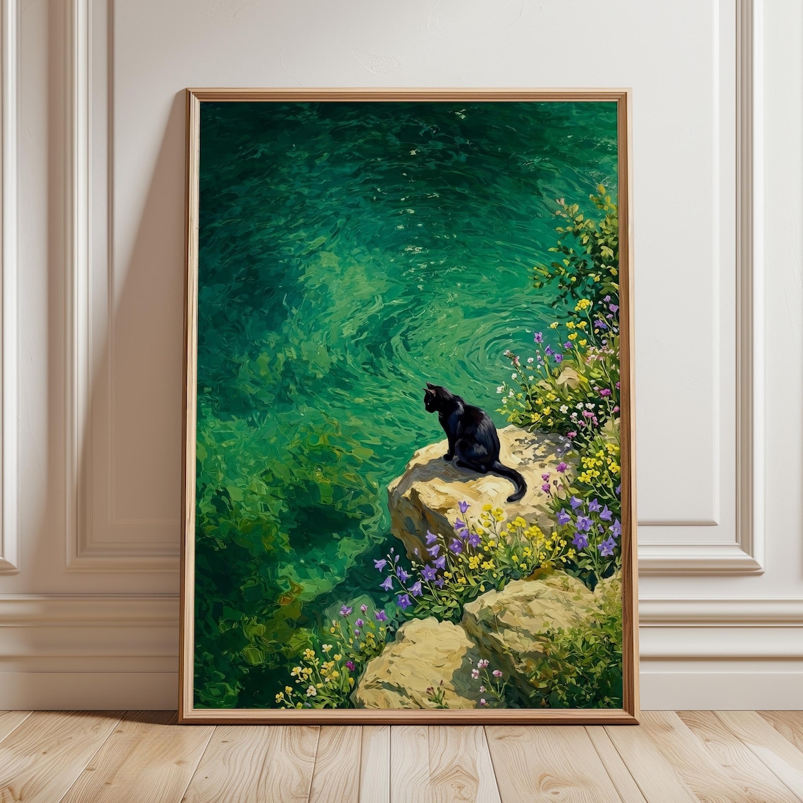 Black Cat Vintage Coastal Painting Art Print