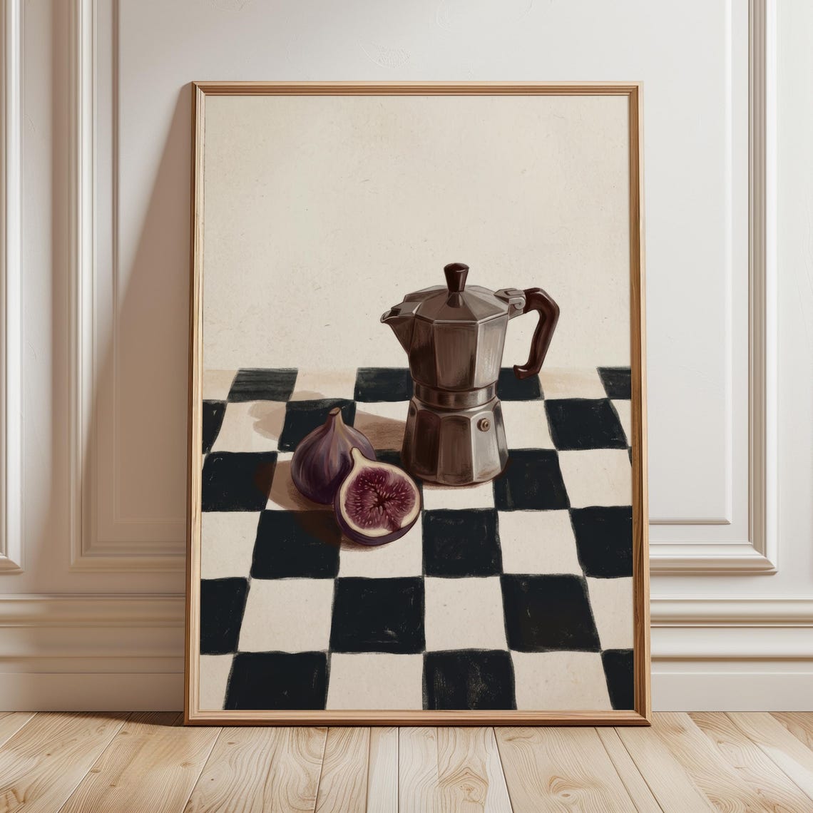 Moka Pot Figs Still Life Italian Espresso Checkerboard Kitchen Poster