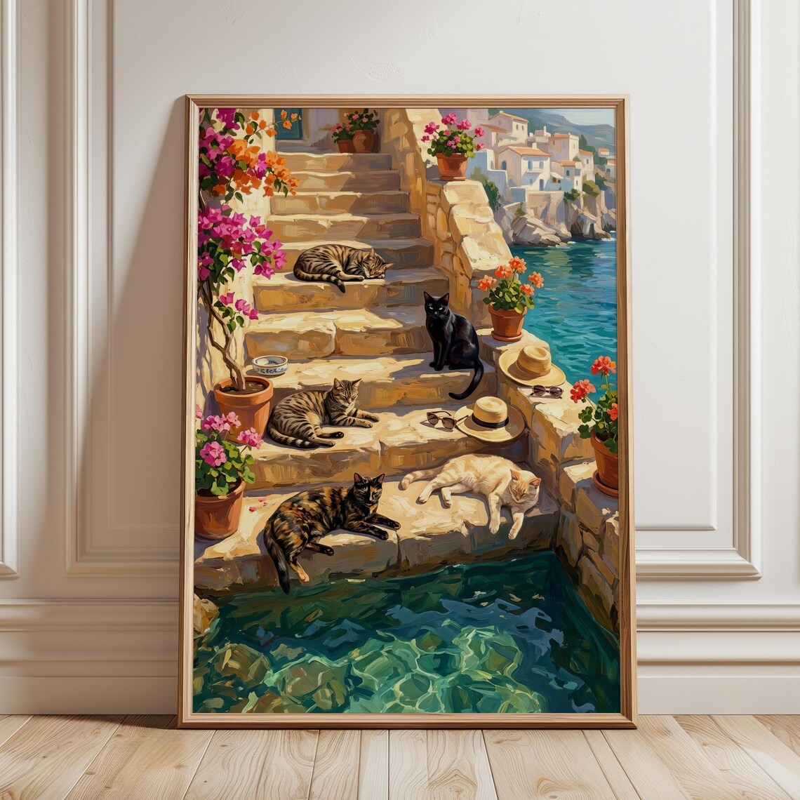 Mediterranean Cats, Amalfi Coast Travel Poster