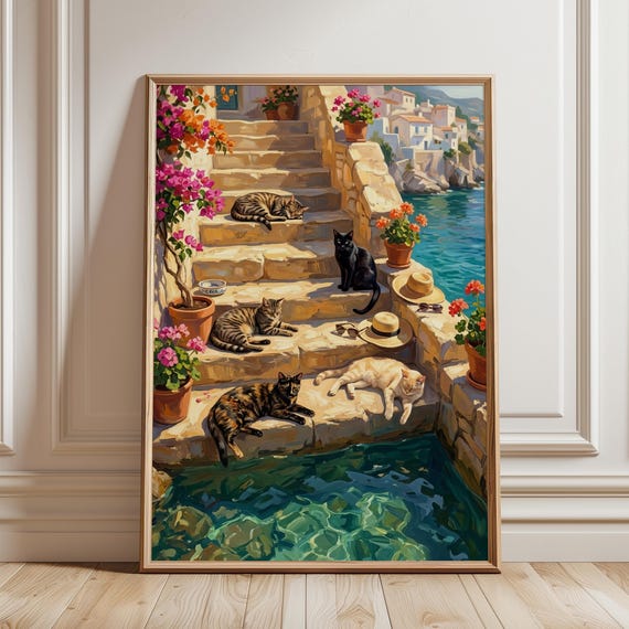 Mediterranean Cats, Amalfi Coast Travel Poster