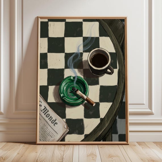 Moody Espresso Cigarettes Still Life Print Dark Coffee Bar Wall Art Retro Bistro Decor Grunge Kitchen Poster Digital Download