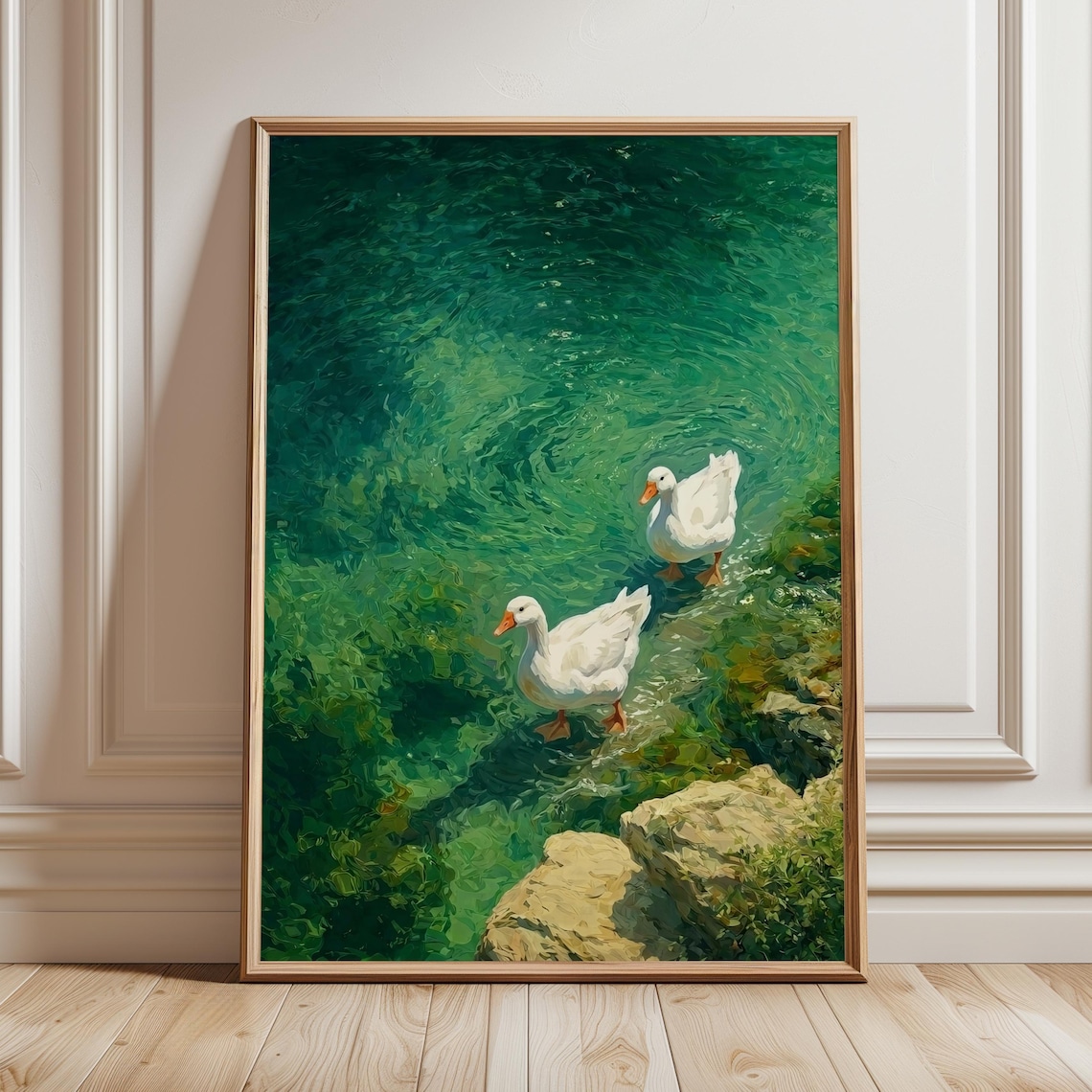 Geese by Emerald Water, Vintage Cottagecore Poster