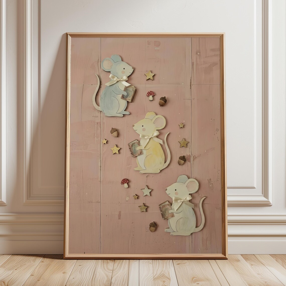 Woodland Mice Reading, Vintage Bookish Art Print