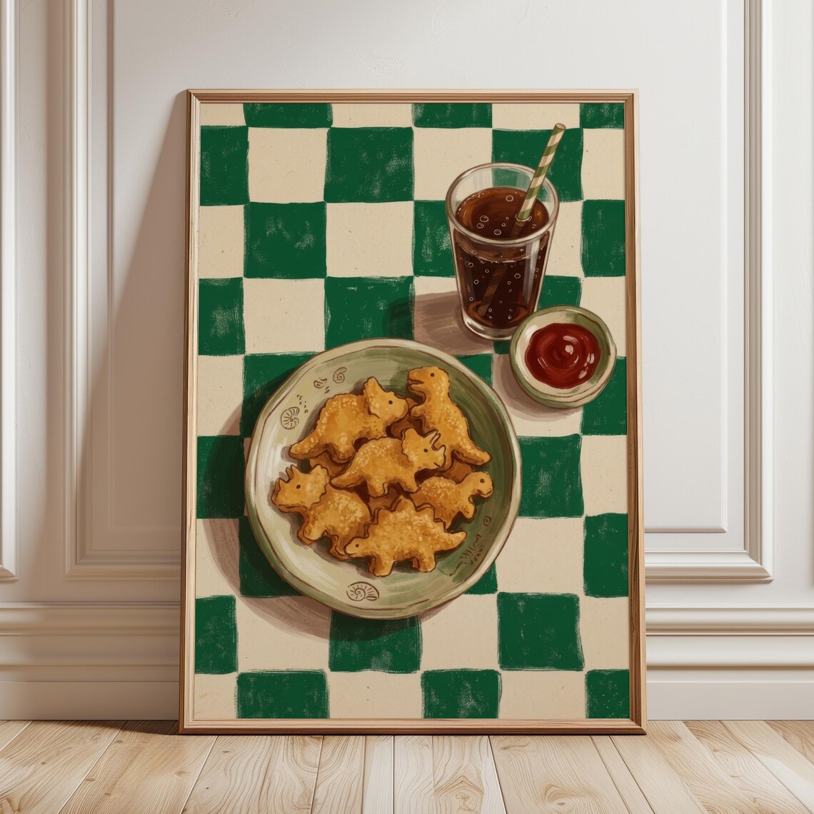 Dino Nugget Kitchen Art Print, Whimsical Diner Poster