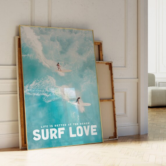 Surf Love Movie Poster And Magazine Cover Style Print Surf Wall Art Blue Coastal Surf Up Poster Ocean Art Print Aesthetic Surfer Gift