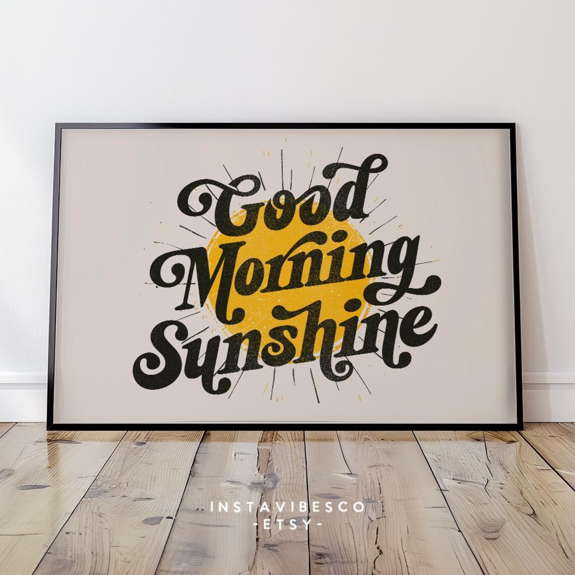 Good Morning Sunshine Retro Script Yellow Sun Vintage Quote Poster