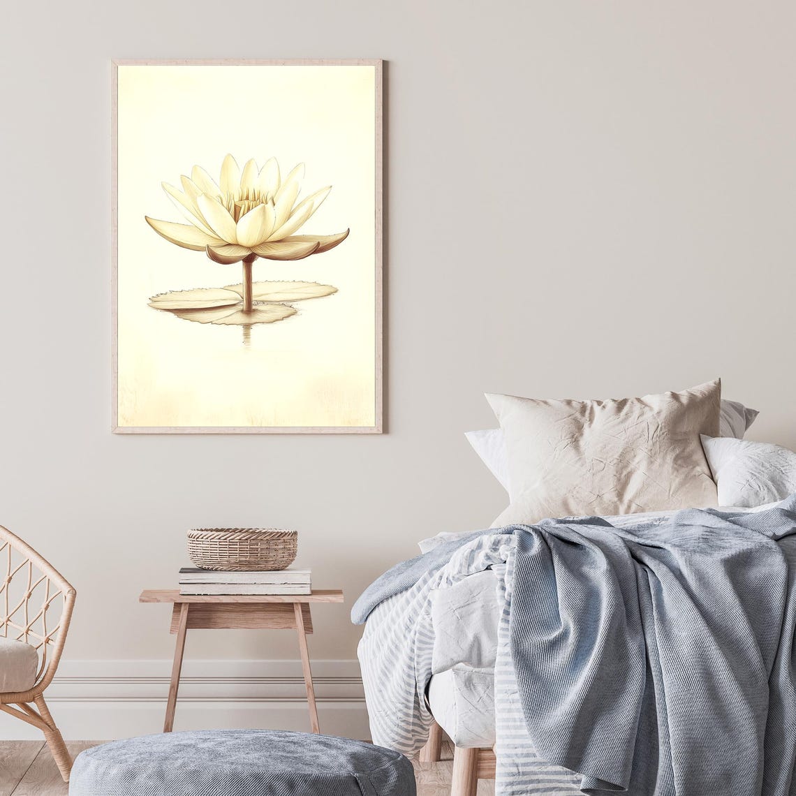 White Water Lily Botanical Illustration Minimalist Floral Poster - Image 3