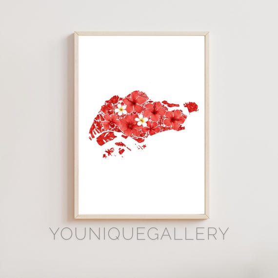 Singapore Map Outline Art Print, Lion City Souvenir