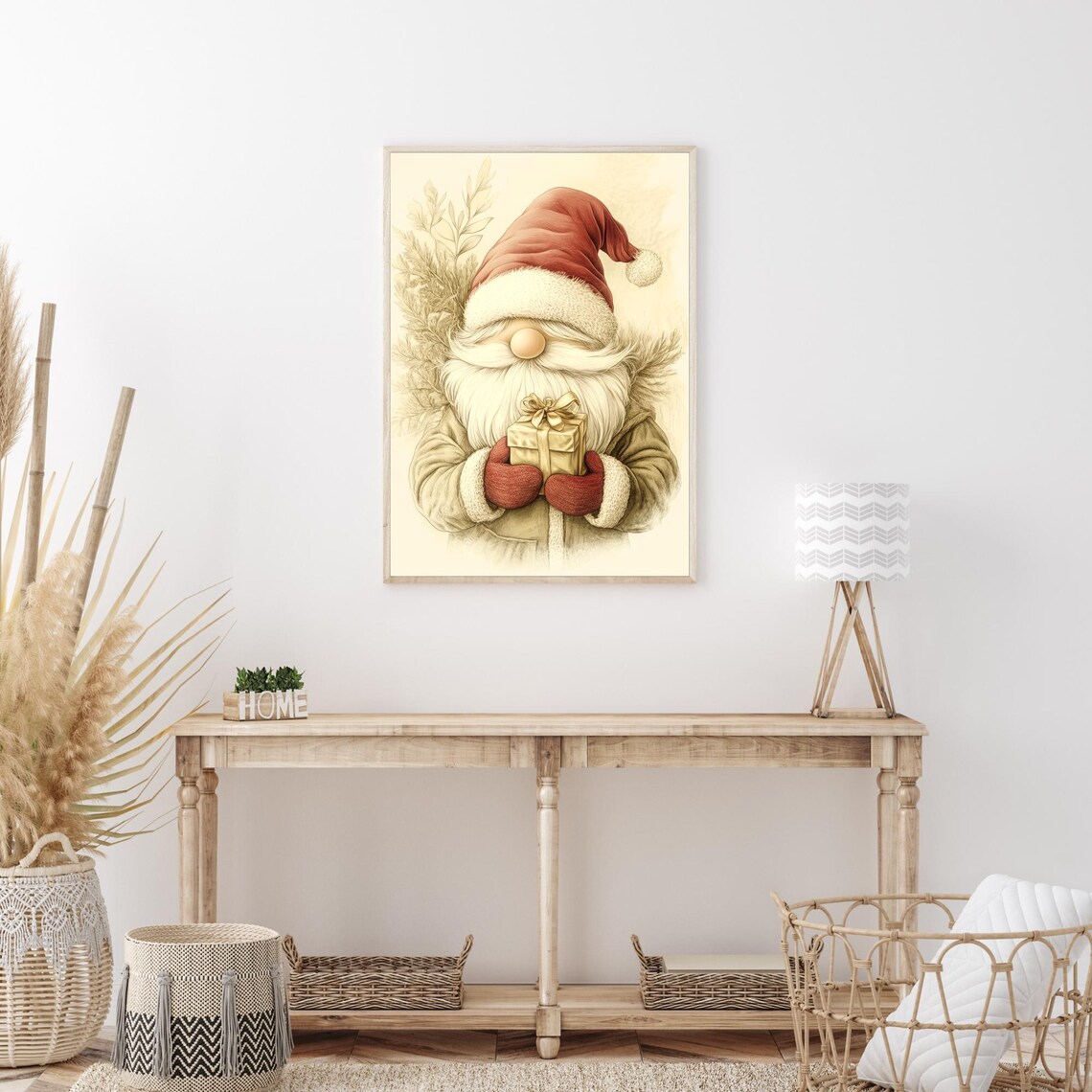 Vintage Christmas Gnome Holding Gift Festive Holiday Art Poster - Image 4