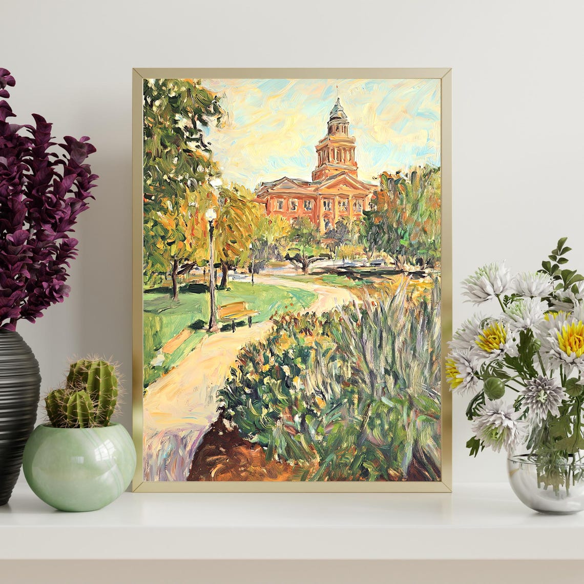 Historic Courthouse Cupola Park Garden Impressionist Oil Wall Art - Image 4
