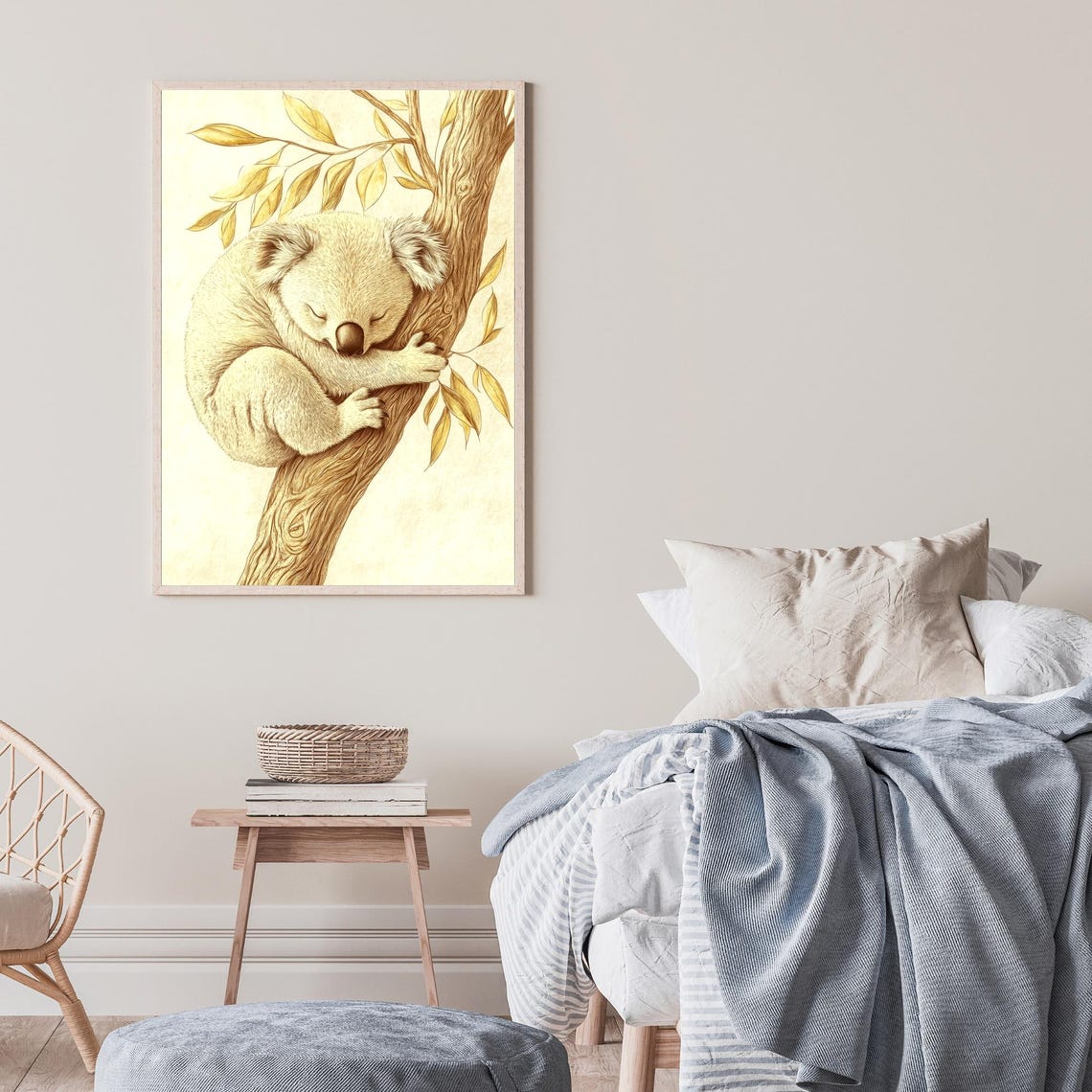 Peaceful Sleeping Koala Wall Art Cute Animal Decor Koala Hanging On Tree - Image 2