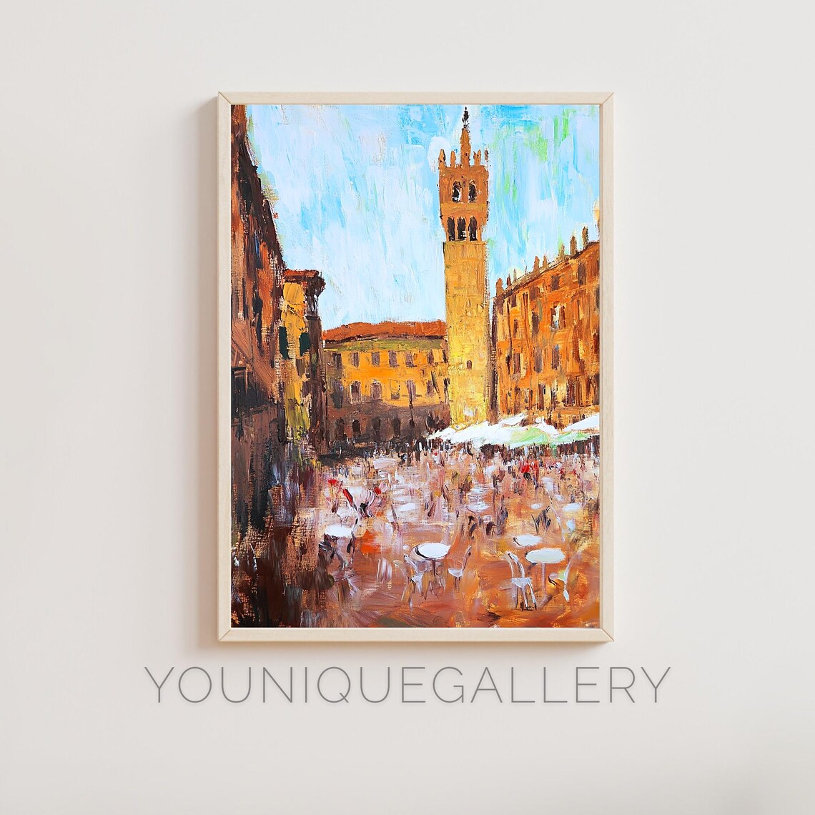 Siena Italy Piazza Del Campo Tower Plaza Tuscan Oil Painting Poster