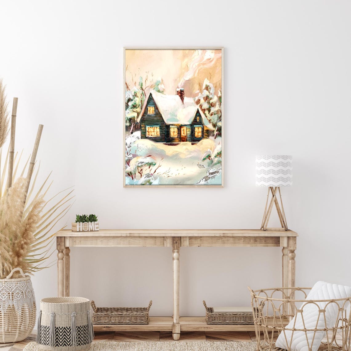 Cozy Snowy Cabin with Glowing Windows Winter Landscape Poster - Image 4
