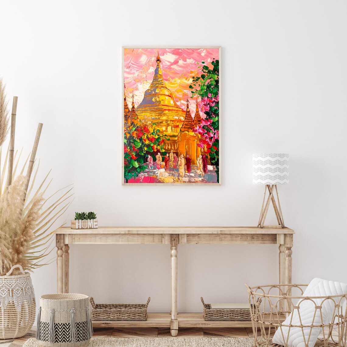 Shwedagon Pagoda Myanmar Golden Stupa Sunset Painting Travel Poster - Image 3