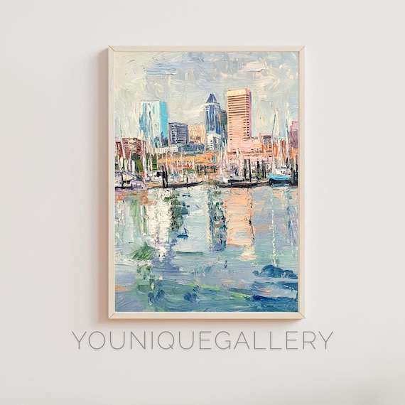 Baltimore Maryland Inner Harbor Marina Sailboat Oil Painting Poster