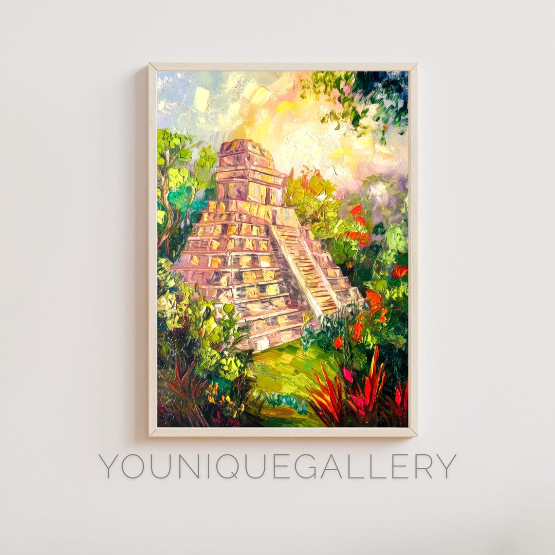 Palenque Oil Painting Mexico Pyramid Wall Art Poster Mexican Mayan Print For Home Decor