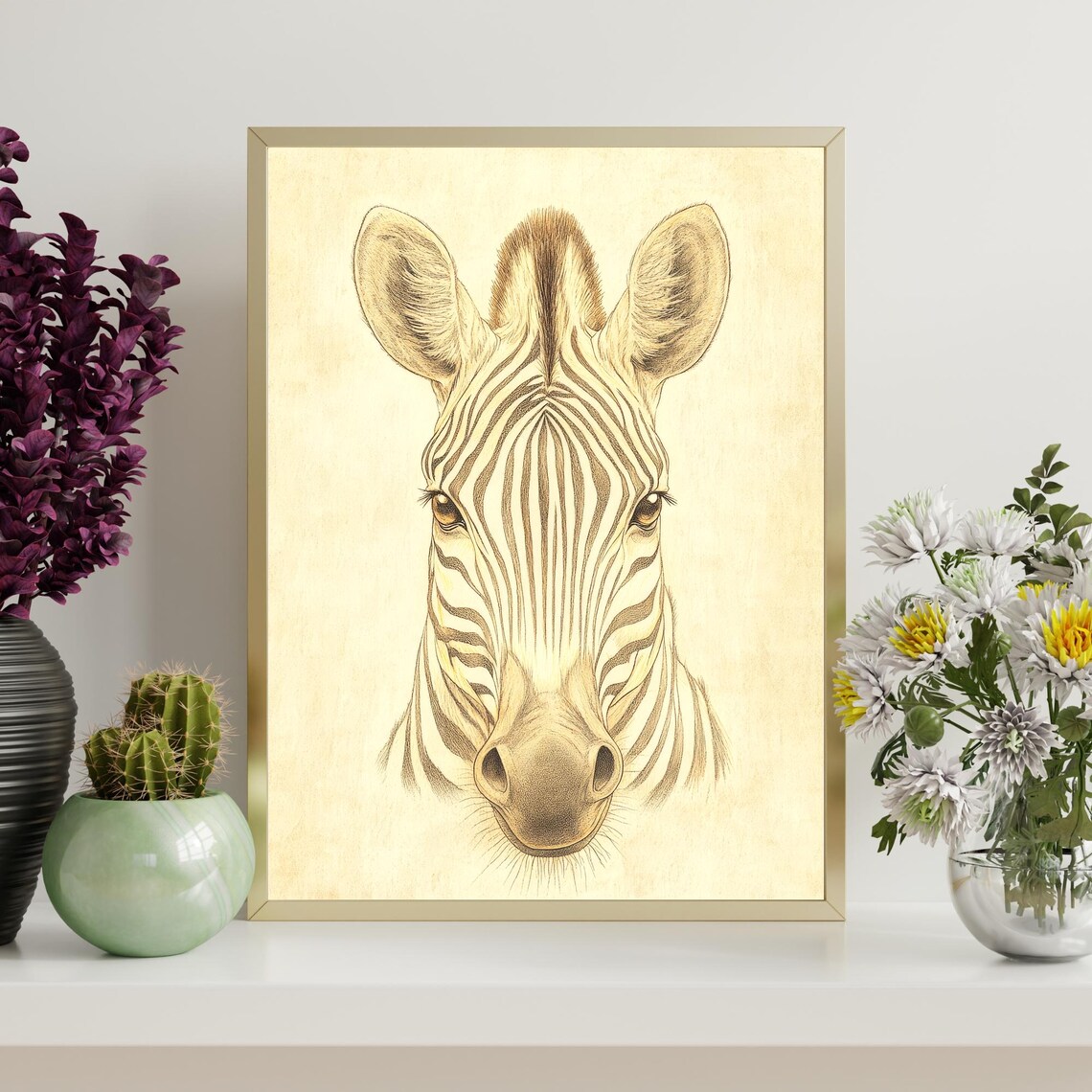 Zebra Portrait Front View Sepia Sketch Safari Wildlife Animal Wall Art - Image 4