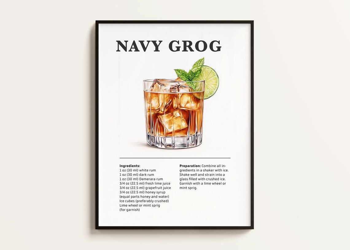 Navy Grog Cocktail Recipe, Bar Kitchen Art Print