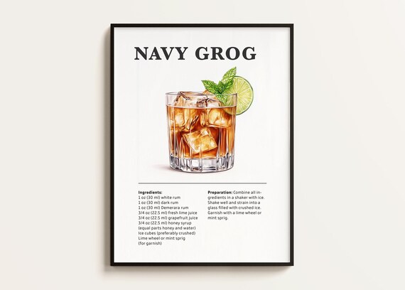 Navy Grog Cocktail Recipe, Bar Kitchen Art Print