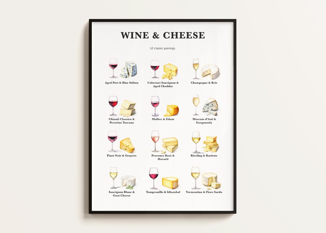 Wine And Cheese Classic Pairings Kitchen Bar Art Print