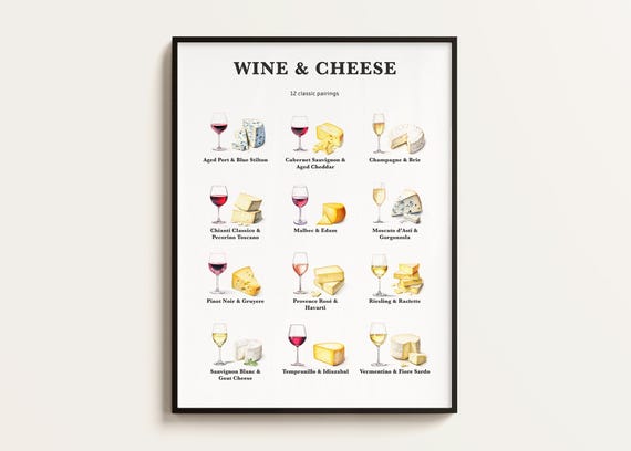 Wine And Cheese Classic Pairings Kitchen Bar Art Print