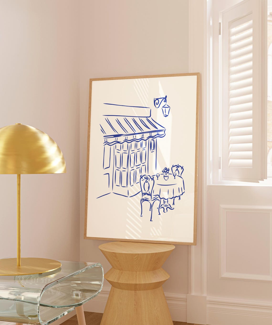 French Bistro Cafe Storefront Blue Line Sketch Kitchen Wall Poster - Image 4