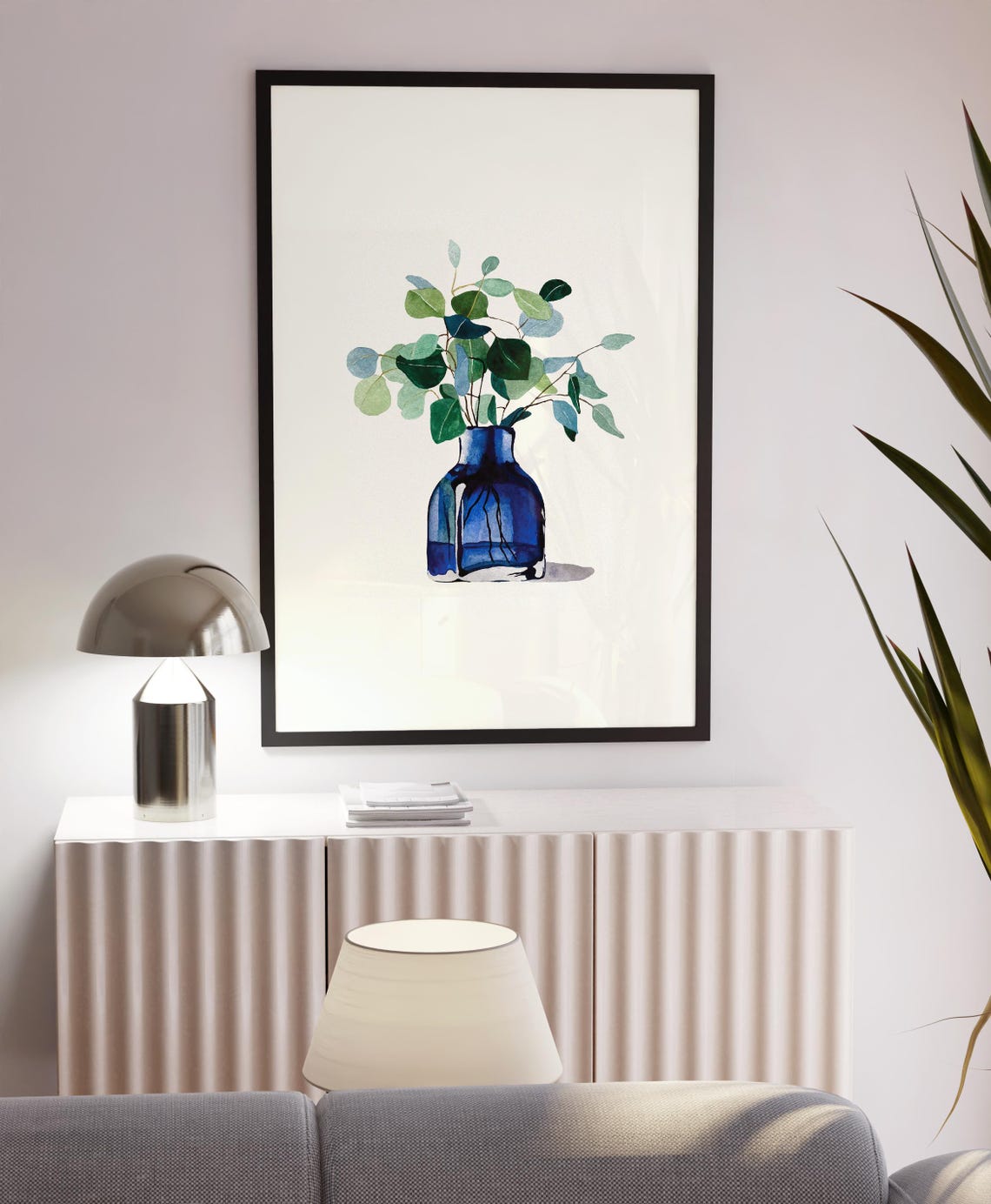 Watercolor Eucalyptus In Blue Glass Vase Minimalist Plant Poster - Image 4
