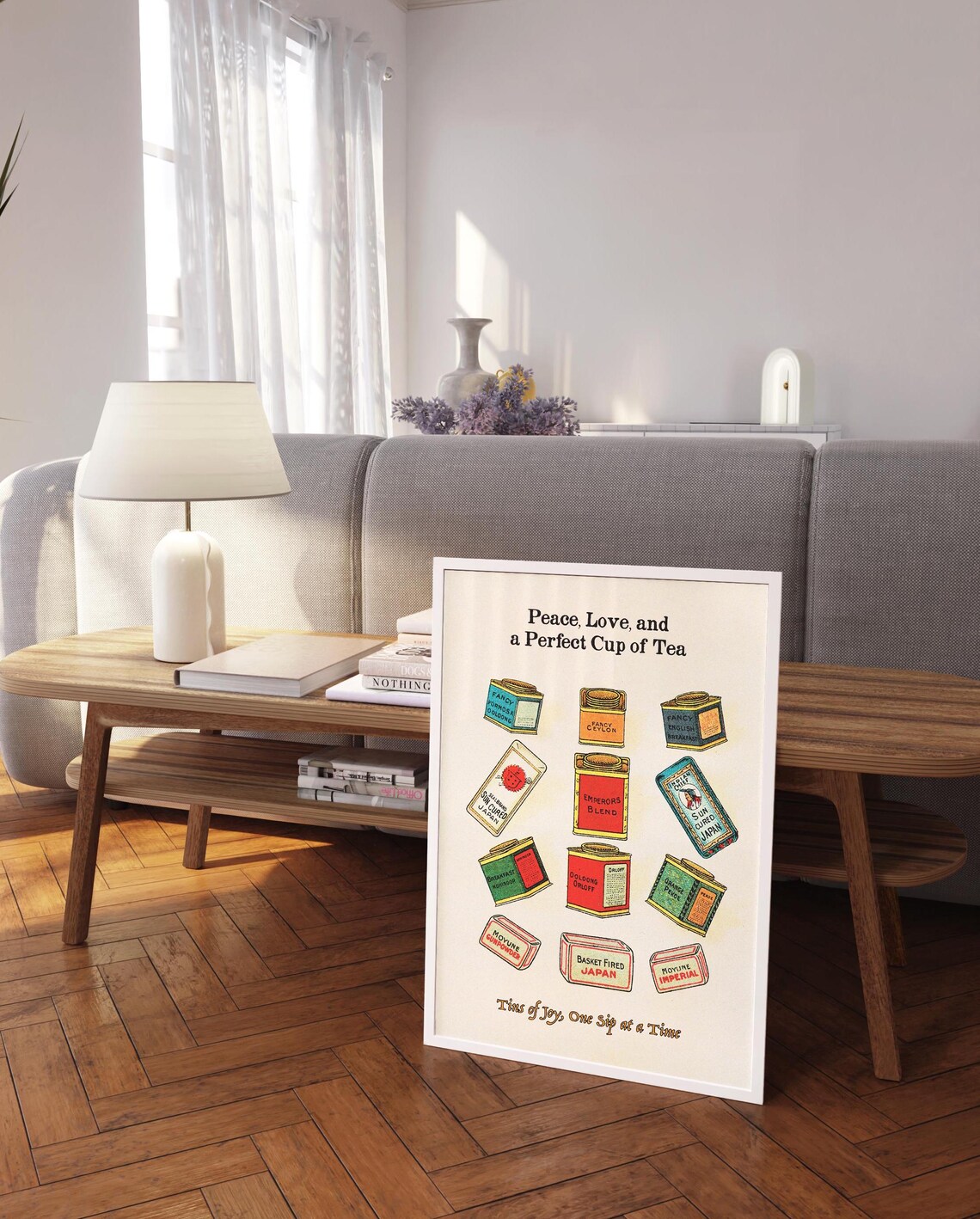 Peace Love And A Perfect Cup Of Tea Vintage Tins Kitchen Poster - Image 2